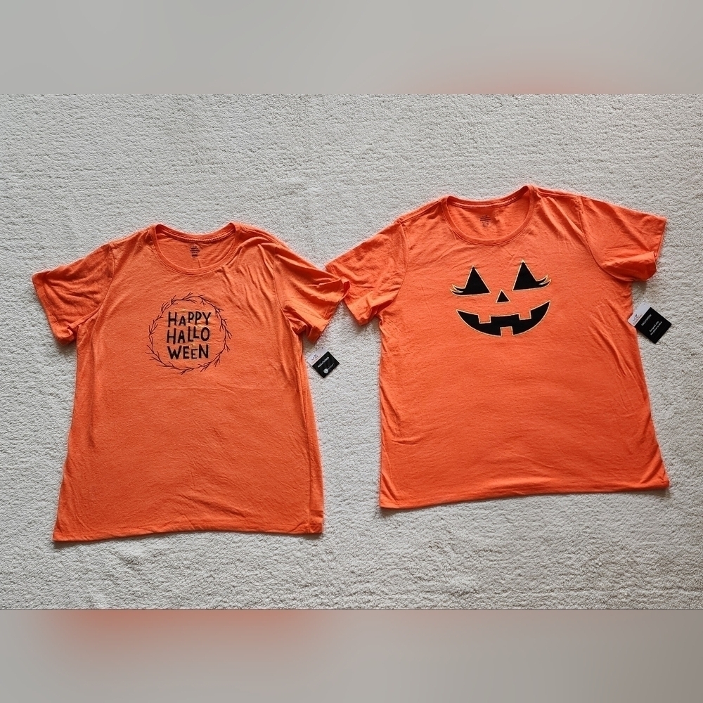 New women's Halloween t-shirt bundle Size XL, HAPPY HALLOWEEN and Jack o lantern